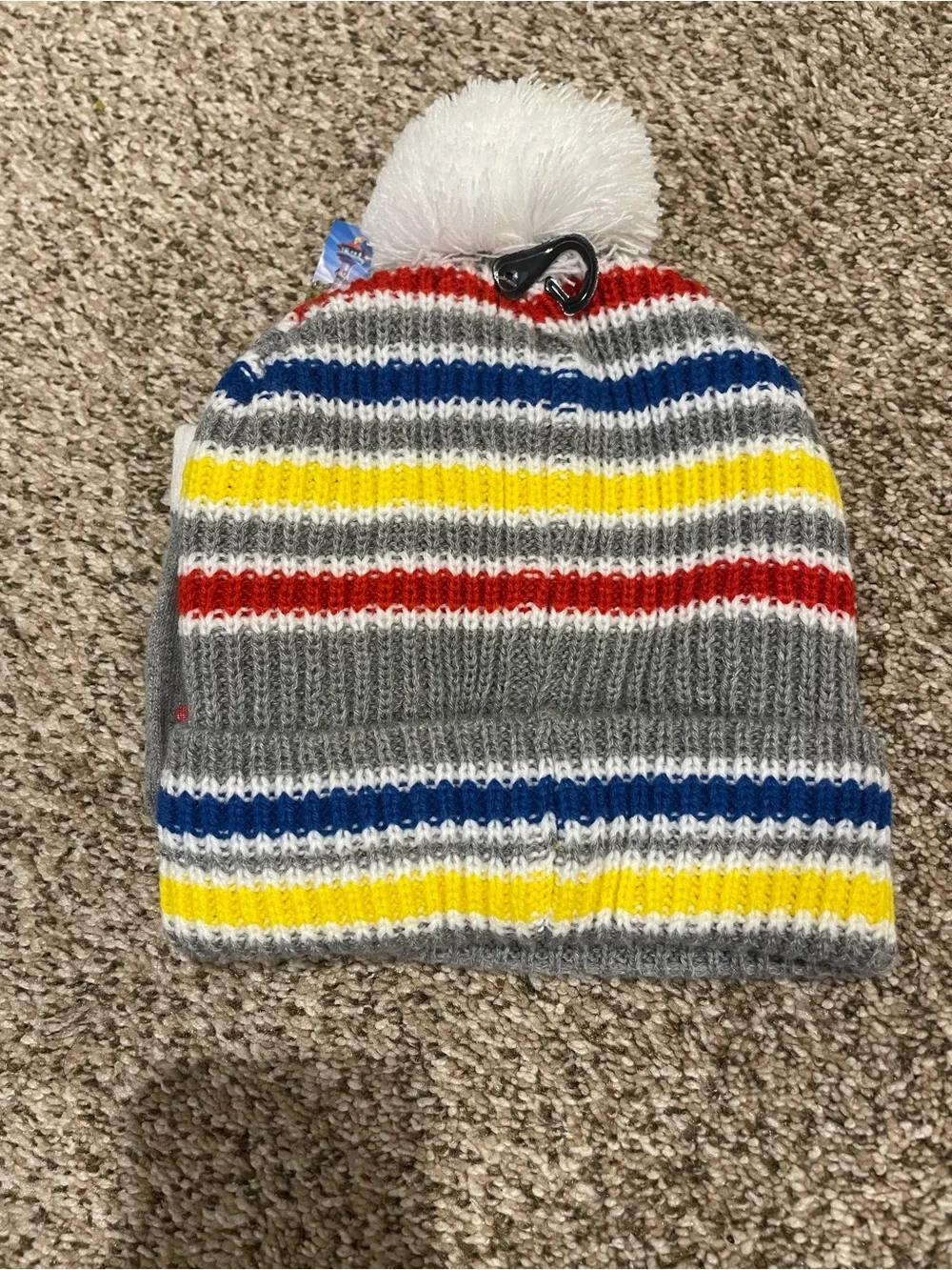 Kohl's Paw Patrol Stripe Pom Beanie and Mittens - Gray, Red, Blue, Yellow, White